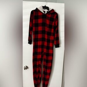 PJ Place Red And Black Plaid One Piece Zippered Front Pajama